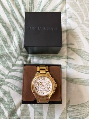 Michael Kors Gold and White Chronograph Bracelet Watch